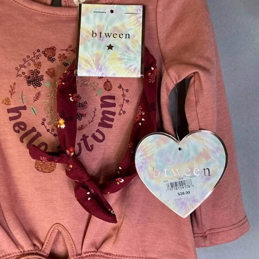 Btween Hello Autumn 3 Pc Matching Baby Girl Top Legging Headband NEW 12 Month
